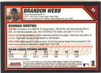 2007 Bowman Chrome #81 Brandon Webb Back