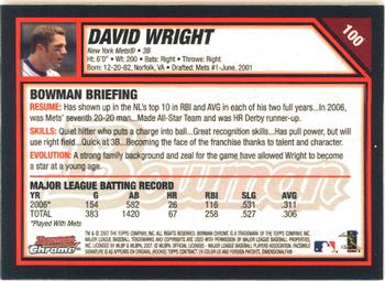 2007 Bowman Chrome #100 David Wright Back