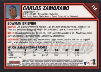 2007 Bowman Chrome #115 Carlos Zambrano Back