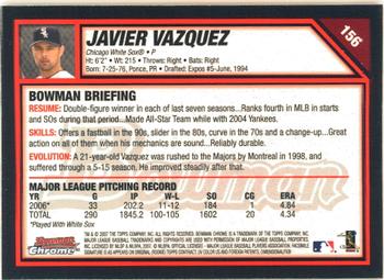 2007 Bowman Chrome #156 Javier Vazquez Back