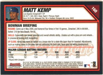 2007 Bowman Chrome #160 Matt Kemp Back