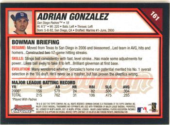 2007 Bowman Chrome #161 Adrian Gonzalez Back
