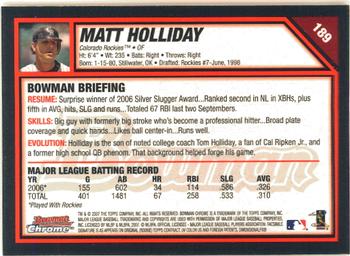 2007 Bowman Chrome #189 Matt Holliday Back