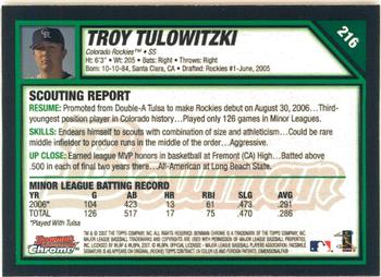 2007 Bowman Chrome #216 Troy Tulowitzki Back