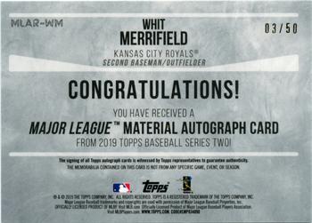 2019 Topps - Major League Material Autographs #MLAR-WM Whit Merrifield Back