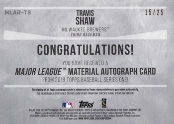 2019 Topps - Major League Material Autographs Red #MLAR-TS Travis Shaw Back