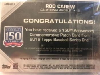 2019 Topps - 150th Anniversary Commemorative Patches Autographs (Series One) #AMP-RCA Rod Carew Back