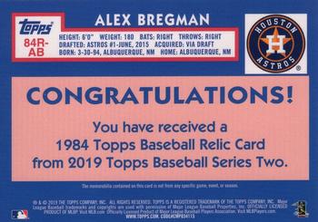 2019 Topps - 1984 Topps Baseball 35th Anniversary Relics #84R-AB Alex Bregman Back