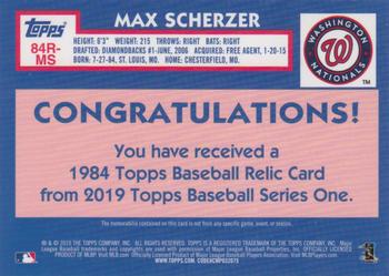 2019 Topps - 1984 Topps Baseball 35th Anniversary Relics 150th Anniversary #84R-MS Max Scherzer Back