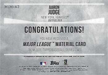 2019 Topps - Major League Material Relics #MLM-AJ Aaron Judge Back