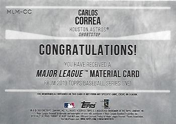 2019 Topps - Major League Material Relics #MLM-CC Carlos Correa Back