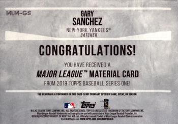2019 Topps - Major League Material Relics #MLM-GS Gary Sanchez Back