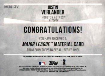 2019 Topps - Major League Material Relics #MLM-JV Justin Verlander Back