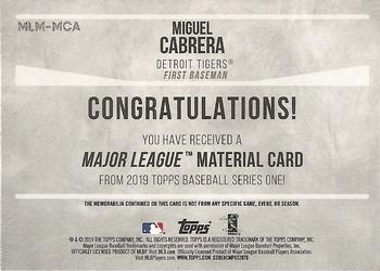2019 Topps - Major League Material Relics #MLM-MCA Miguel Cabrera Back