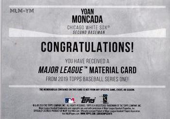 2019 Topps - Major League Material Relics #MLM-YM Yoan Moncada Back