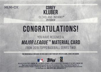 2019 Topps - Major League Material Relics #MLM-CK Corey Kluber Back