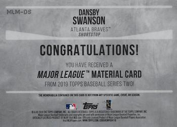 2019 Topps - Major League Material Relics #MLM-DS Dansby Swanson Back
