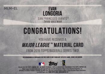 2019 Topps - Major League Material Relics #MLM-EL Evan Longoria Back