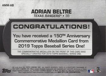 2019 Topps - 150th Anniversary Commemorative Medallions (Series One) #AMM-AB Adrian Beltre Back
