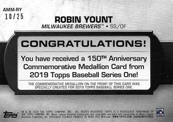2019 Topps - 150th Anniversary Commemorative Medallions Red (Series One) #AMM-RY Robin Yount Back