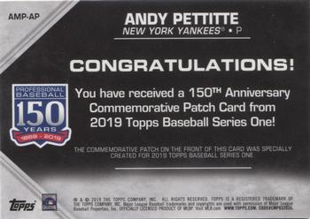 2019 Topps - 150th Anniversary Commemorative Patches (Series One) #AMP-AP Andy Pettitte Back