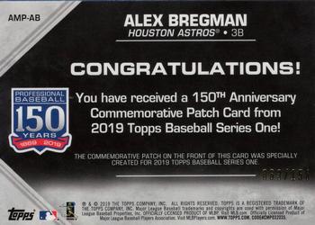 2019 Topps - 150th Anniversary Commemorative Patches 150th Anniversary (Series One) #AMP-AB Alex Bregman Back