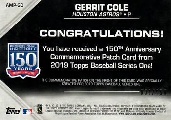 2019 Topps - 150th Anniversary Commemorative Patches 150th Anniversary (Series One) #AMP-GC Gerrit Cole Back