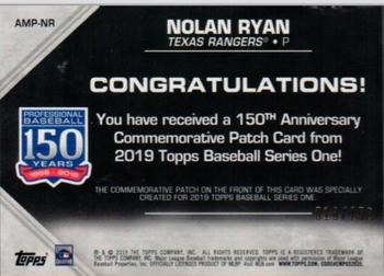 2019 Topps - 150th Anniversary Commemorative Patches 150th Anniversary (Series One) #AMP-NR Nolan Ryan Back