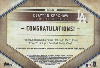 2019 Topps - Retro Hat Manufactured Logo Patches #RHLP-CK Clayton Kershaw Back