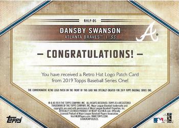 2019 Topps - Retro Hat Manufactured Logo Patches Gold #RHLP-DS Dansby Swanson Back