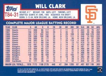 2019 Topps - 1984 Topps Baseball 35th Anniversary #T84-31 Will Clark Back