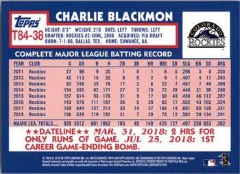 2019 Topps - 1984 Topps Baseball 35th Anniversary #T84-38 Charlie Blackmon Back