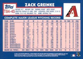 2019 Topps - 1984 Topps Baseball 35th Anniversary #T84-45 Zack Greinke Back