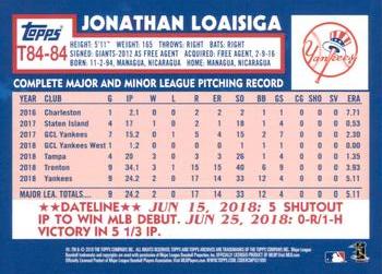 2019 Topps - 1984 Topps Baseball 35th Anniversary #T84-84 Jonathan Loaisiga Back