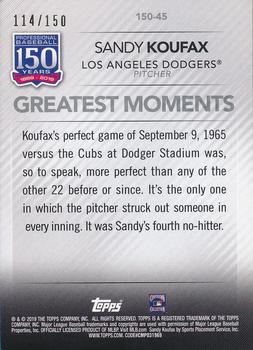 2019 Topps - 150 Years of Professional Baseball 150th Anniversary #150-45 Sandy Koufax Back