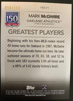 2019 Topps - 150 Years of Professional Baseball 150th Anniversary #150-71 Mark McGwire Back