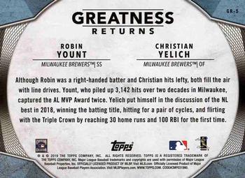2019 Topps - Greatness Returns #GR-5 Robin Yount / Christian Yelich Back