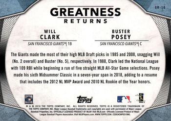 2019 Topps - Greatness Returns #GR-16 Will Clark / Buster Posey Back