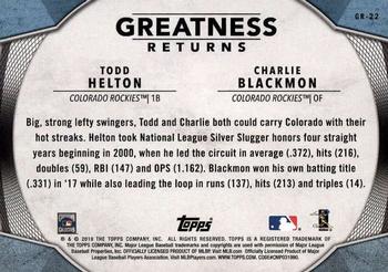 2019 Topps - Greatness Returns #GR-22 Todd Helton / Charlie Blackmon Back