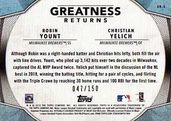 2019 Topps - Greatness Returns 150th Anniversary #GR-5 Robin Yount / Christian Yelich Back