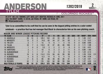 2019 Topps - Gold #2 Tyler Anderson Back