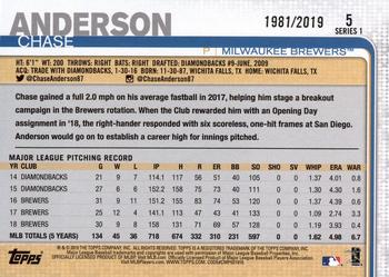 2019 Topps - Gold #5 Chase Anderson Back