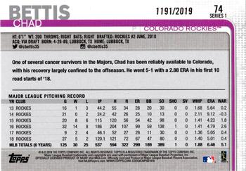 2019 Topps - Gold #74 Chad Bettis Back
