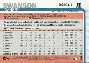 2019 Topps - Gold #191 Dansby Swanson Back