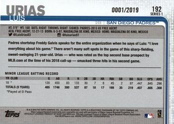 2019 Topps - Gold #192 Luis Urias Back