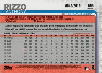 2019 Topps - Gold #596 Anthony Rizzo Back