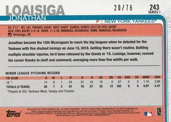 2019 Topps - Independence Day #243 Jonathan Loaisiga Back