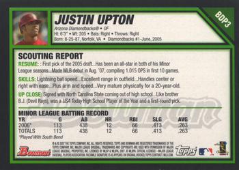 2007 Bowman Draft Picks & Prospects #BDP3 Justin Upton Back