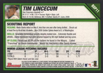 2007 Bowman Draft Picks & Prospects #BDP11 Tim Lincecum Back