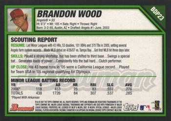 2007 Bowman Draft Picks & Prospects #BDP23 Brandon Wood Back